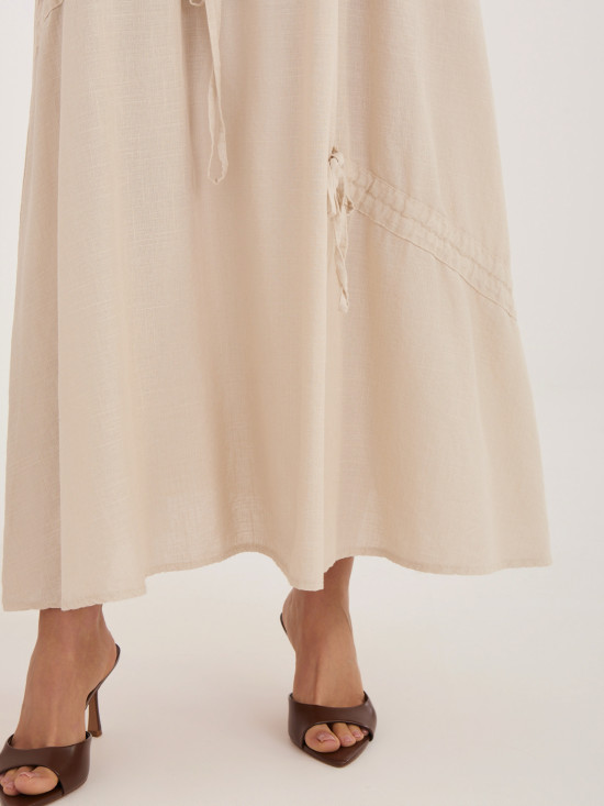 Bež midi krilo z zavezovanjem