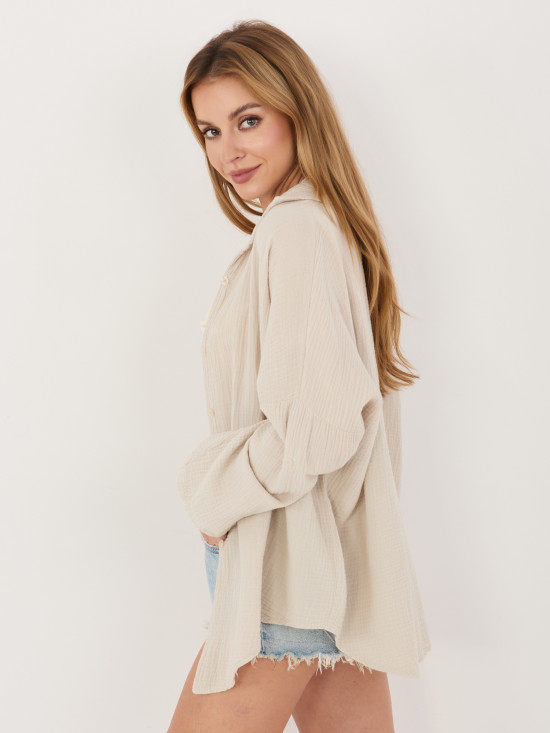 Bež srajca iz bombaža s klasičnim ovratnikom