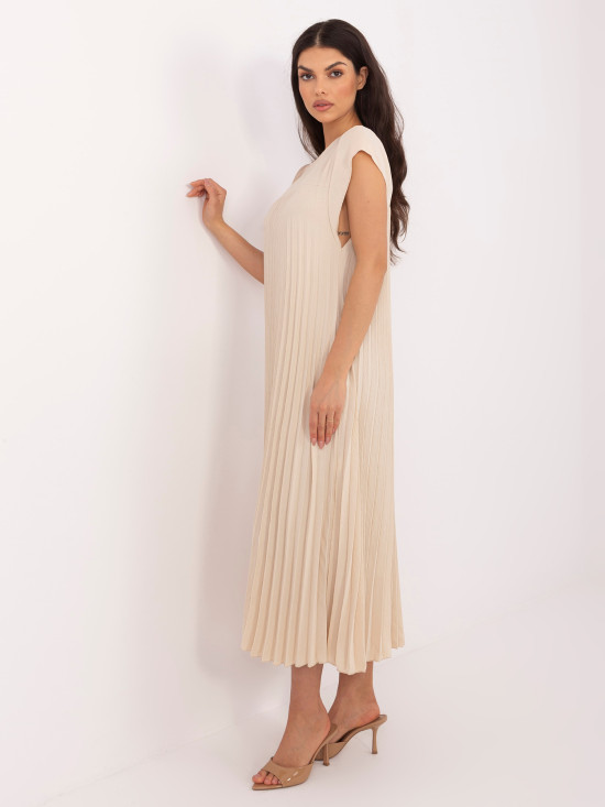 Bež midi koktajl obleka z žepi