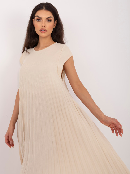 Bež midi koktajl obleka z žepi