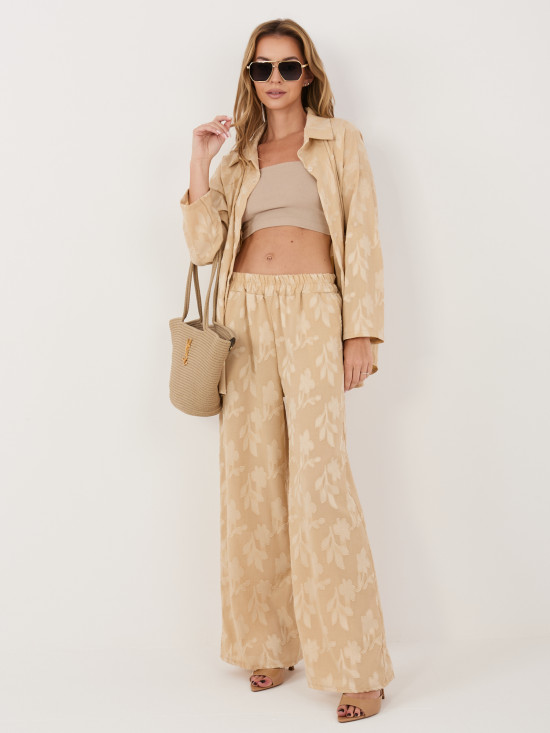 Bež komplet iz viskoze s srajco in hlačami