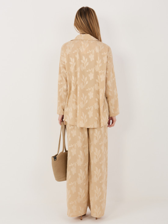 Bež komplet iz viskoze s srajco in hlačami