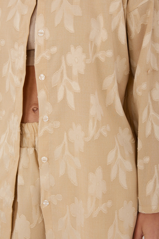 Bež komplet iz viskoze s srajco in hlačami