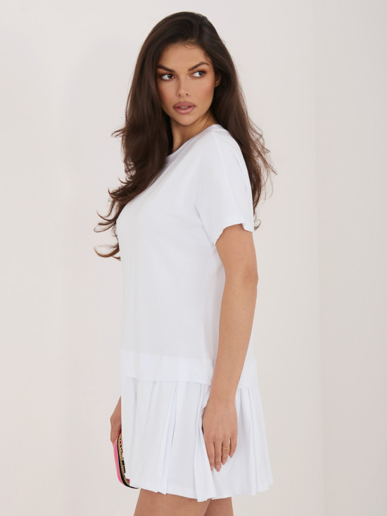 Bela razširjena mini obleka s kratkimi rokavi