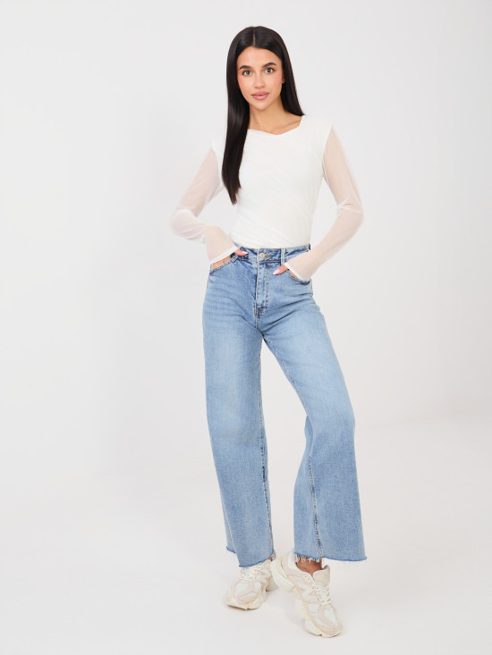 Elegantno belo body z dolgimi rokavi in okroglim izrezom