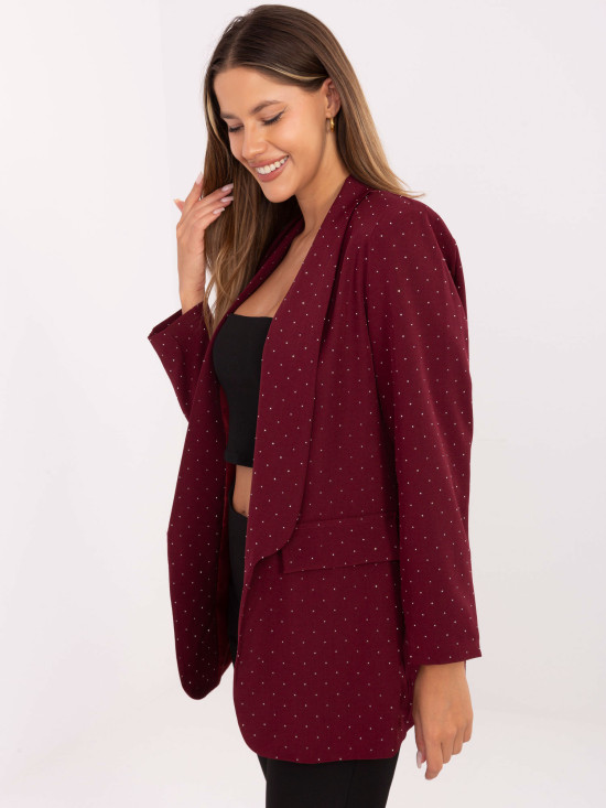 Elegantni bordo suknjič z aplikacijo in podlogo