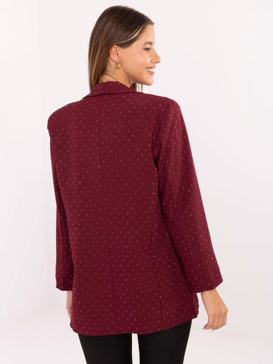 Elegantni bordo suknjič z aplikacijo in podlogo