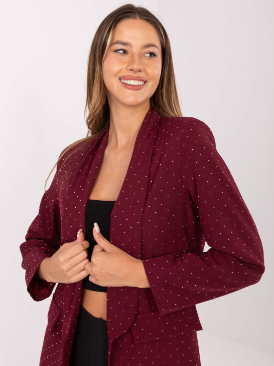 Elegantni bordo suknjič z aplikacijo in podlogo