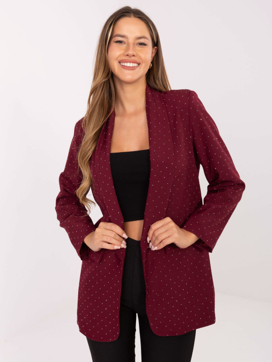Elegantni bordo suknjič z aplikacijo in podlogo
