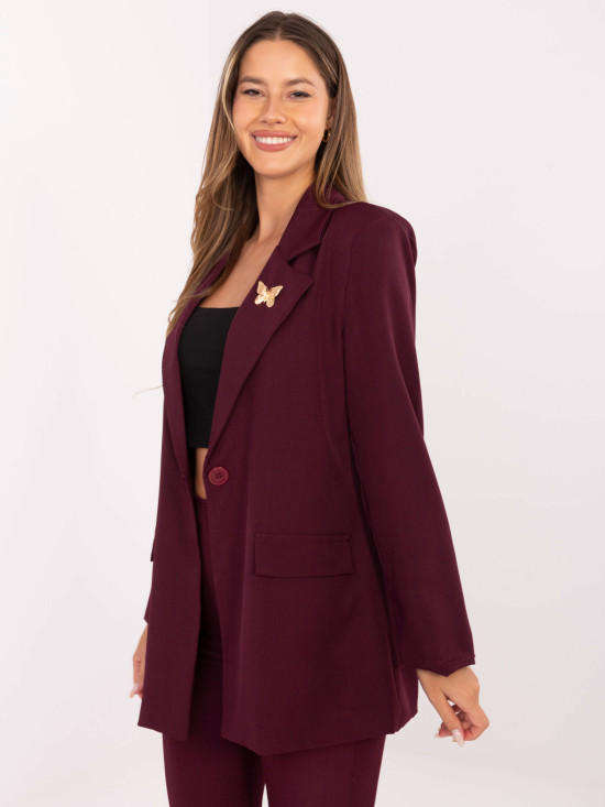 Elegantni bordo suknjič s podlogo in broško