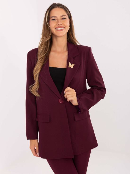 Elegantni bordo suknjič s podlogo in broško