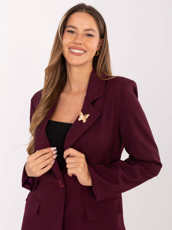 Elegantni bordo suknjič s podlogo in broško