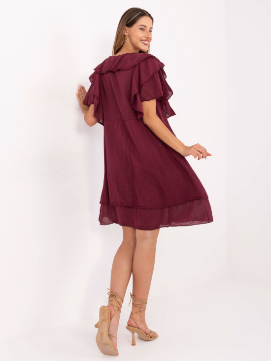 Oversize obleka s kratkimi rokavi v bordo barvi