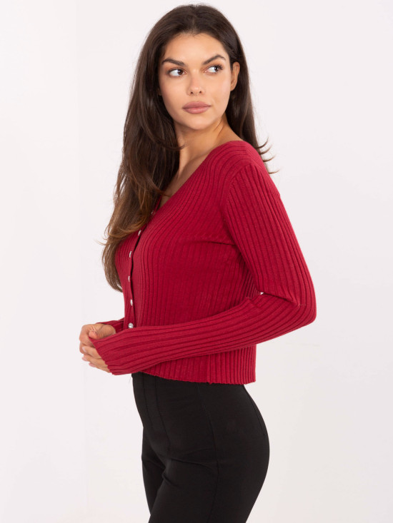 Elegantni bordo pulover z V-izrezom