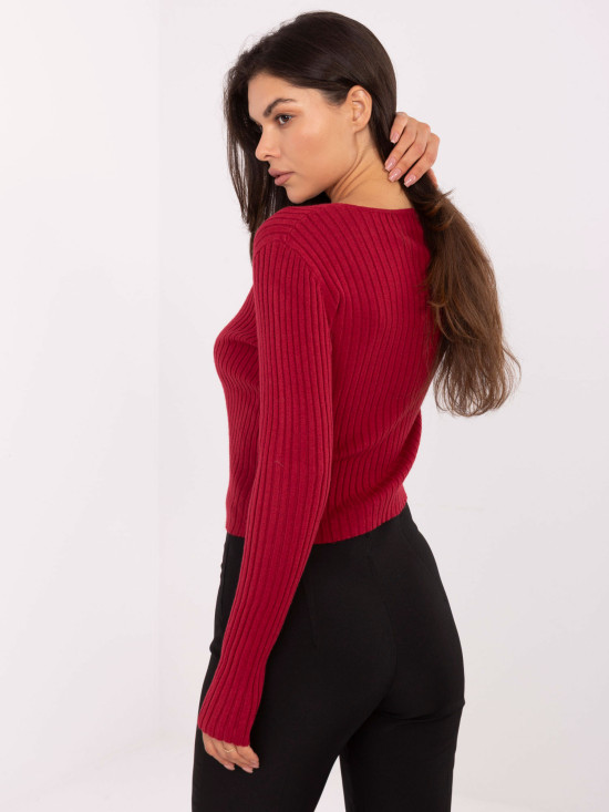 Elegantni bordo pulover z V-izrezom