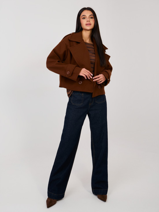 Rjava črtasta bombažna majica s kratkimi rokavi