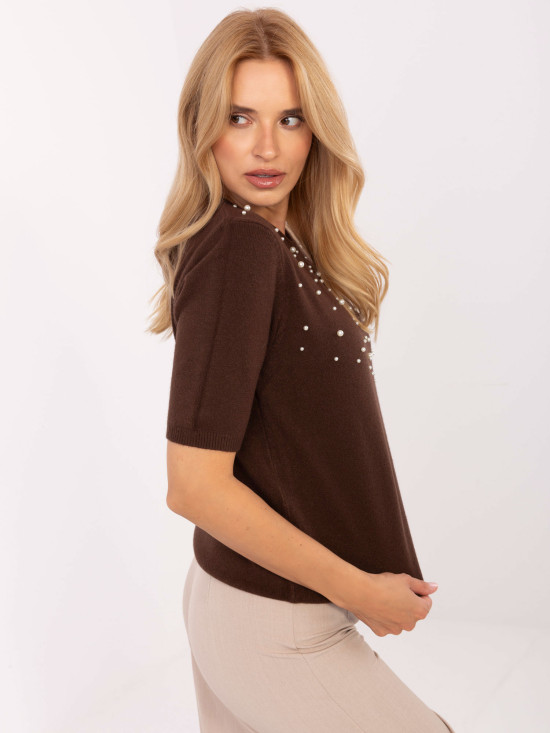 Elegantna rjava pulover s aplikacijo