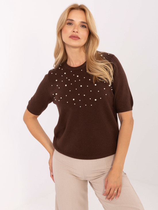 Elegantna rjava pulover s aplikacijo