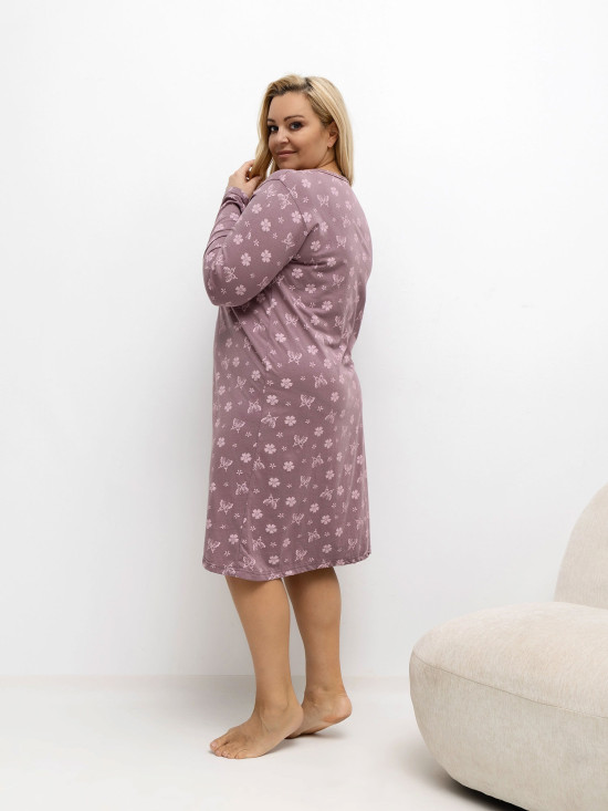 Ženska spalna srajca s potiskom in gumbi, roza