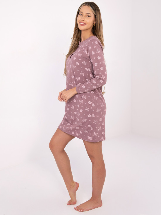Ženska spalna srajca z dolgimi rokavi, temno roza