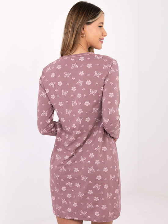 Ženska spalna srajca z dolgimi rokavi, temno roza