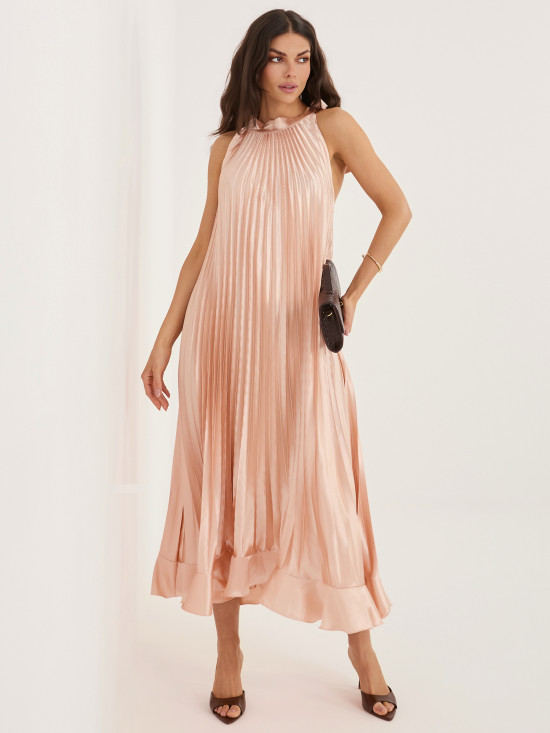 Koktajl midi obleka z volanom in zavezovanjem