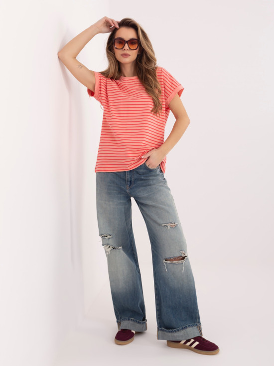 Oranžna črtasta majica s kratkimi rokavi