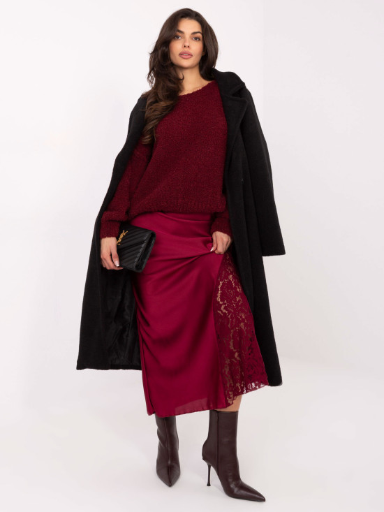 Elegantno rdeče midi krilo s čipko