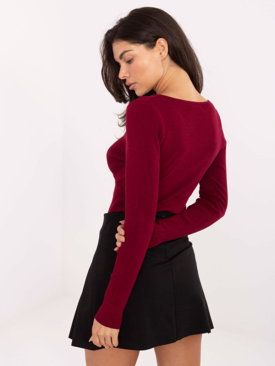 Elegantni bordo pulover z V-izrezom