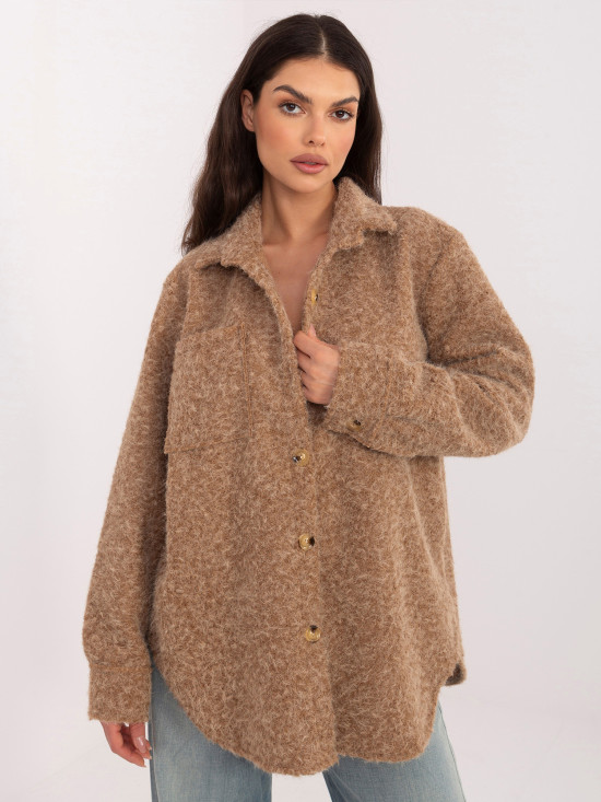 Elegantna camel jakna z ovratnikom in žepi