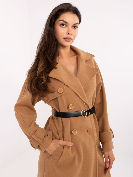 Eleganten prehodni plašč v camel barvi