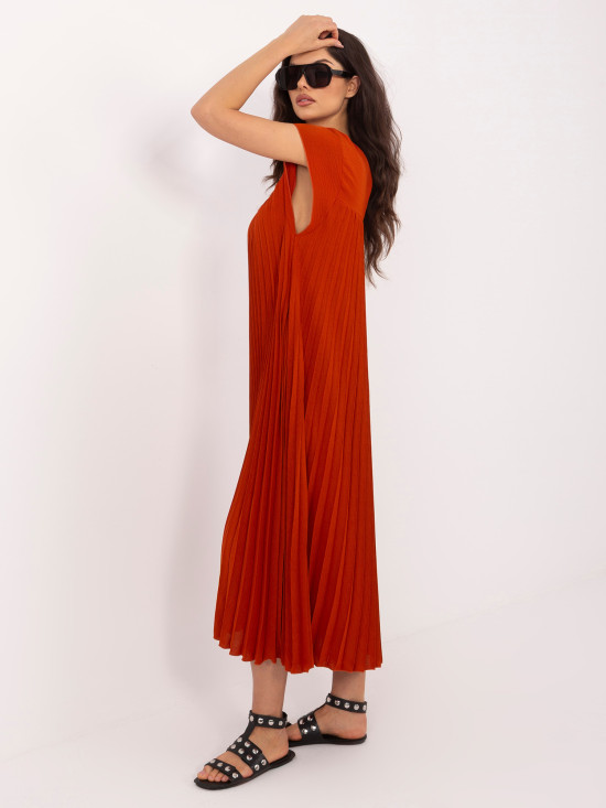 Oranžna midi koktajl obleka brez rokavov