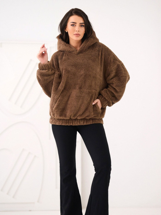 Bež pulover s kapuco in žepom