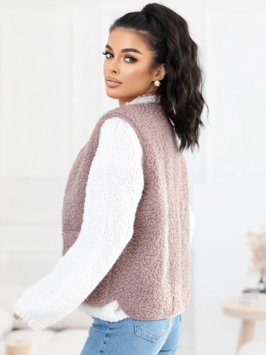 Bež telovnik iz umetnega krzna z gumbi