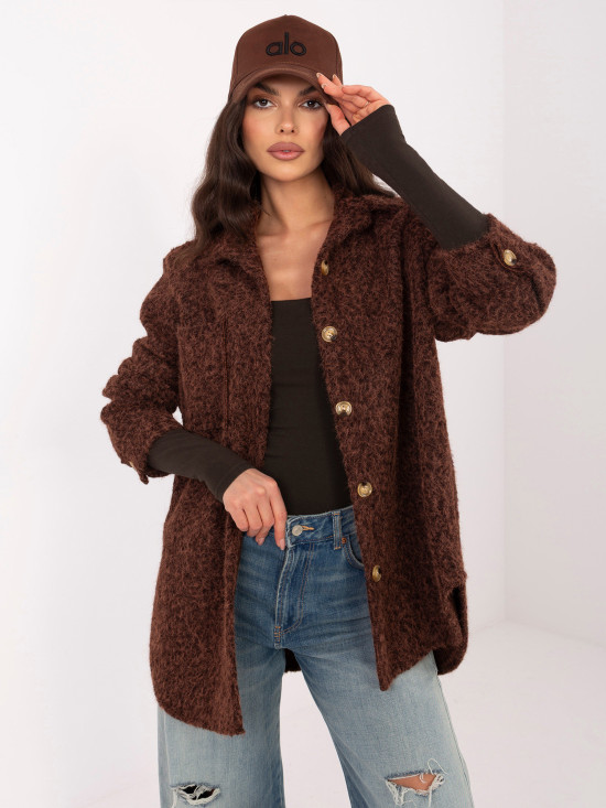 Ženska prehodna jakna v temno rjavi barvi