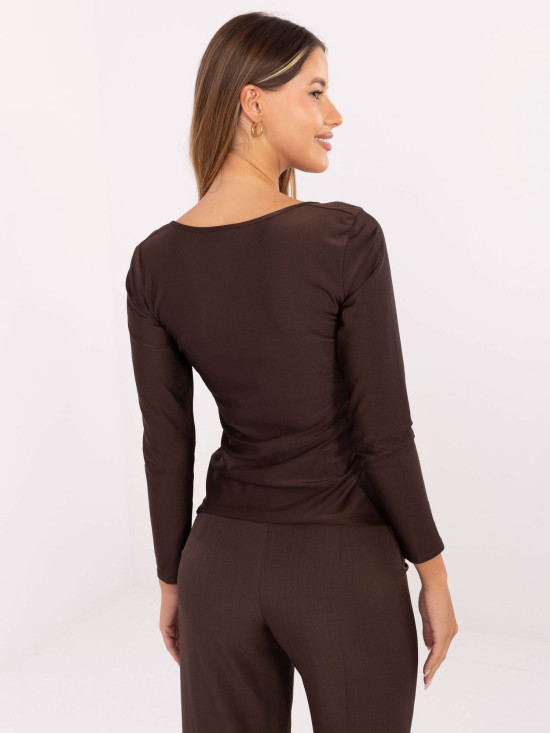 Elegantna bluza z dolgimi rokavi v temno rjavi barvi