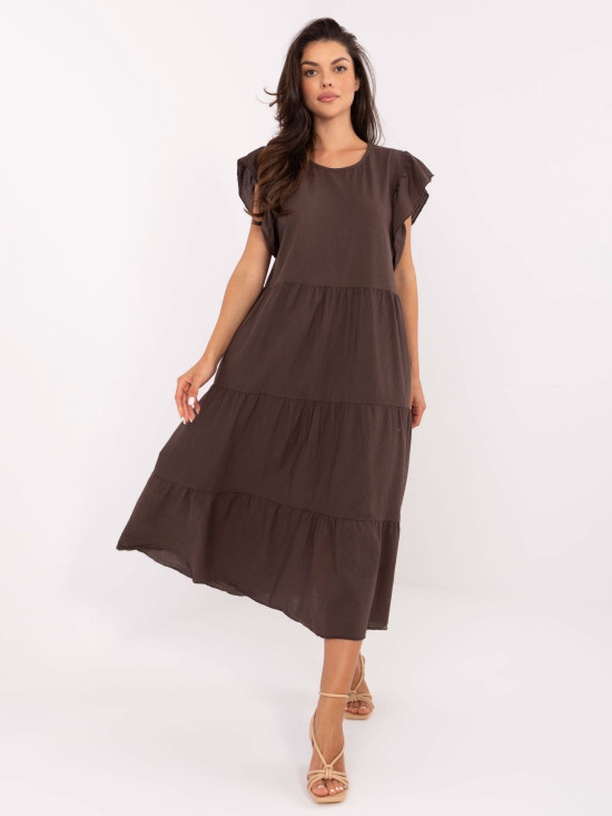 Oversize midi obleka v temno rjavi barvi