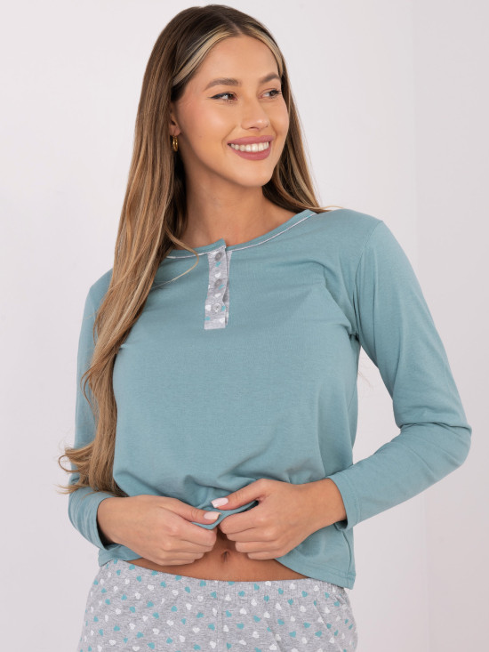 Ženska bombažna pižama z motivom, mentol zelena