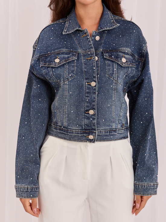 Temno modra jeans jakna z aplikacijo