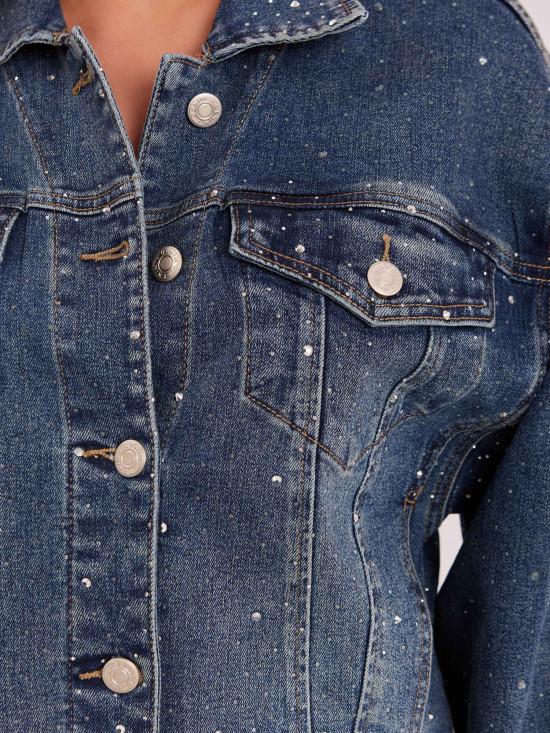 Temno modra jeans jakna z aplikacijo