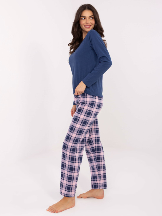 Ženska pižama z dolgimi rokavi v temno modri barvi