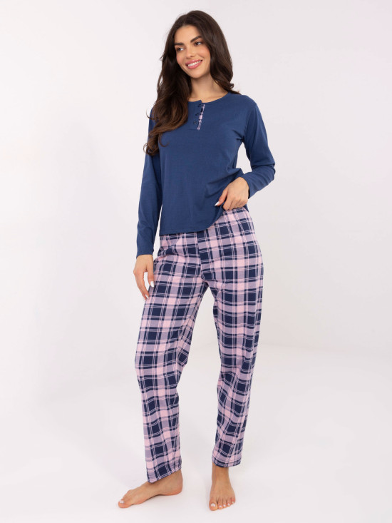 Ženska pižama z dolgimi rokavi v temno modri barvi