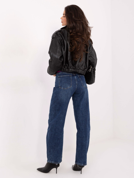 Ženske balloon kroj kavbojke z visokim pasom, temno modre