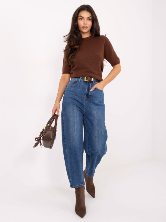 Ženske balloon kroj kavbojke z visokim pasom, temno modre