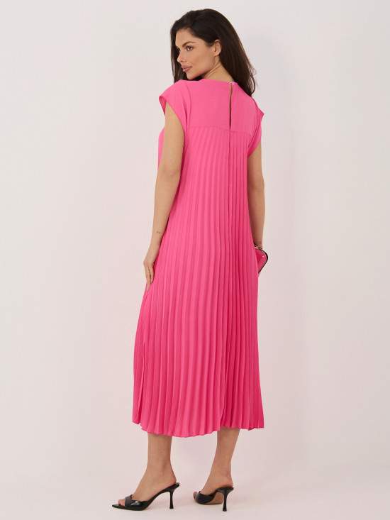 Elegantna rožnata midi obleka z žepi