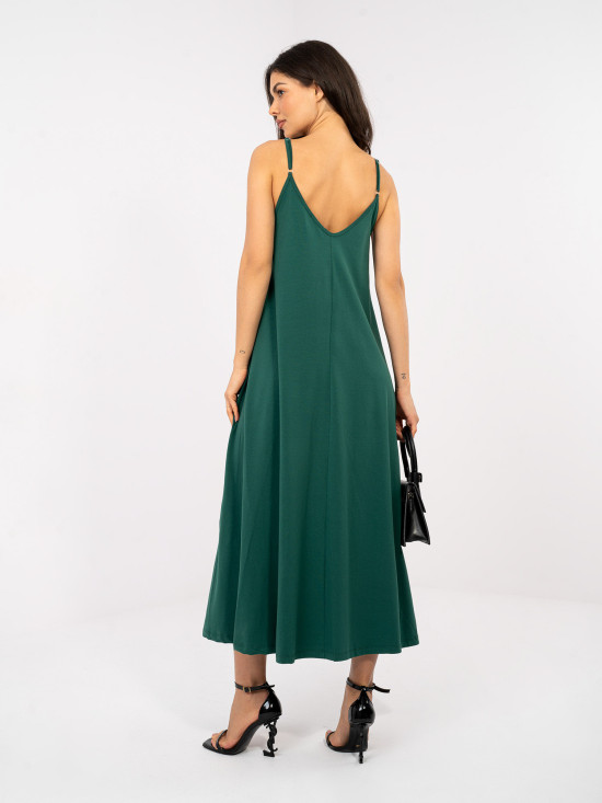 Temno zelena maxi poletna obleka z naramnicami