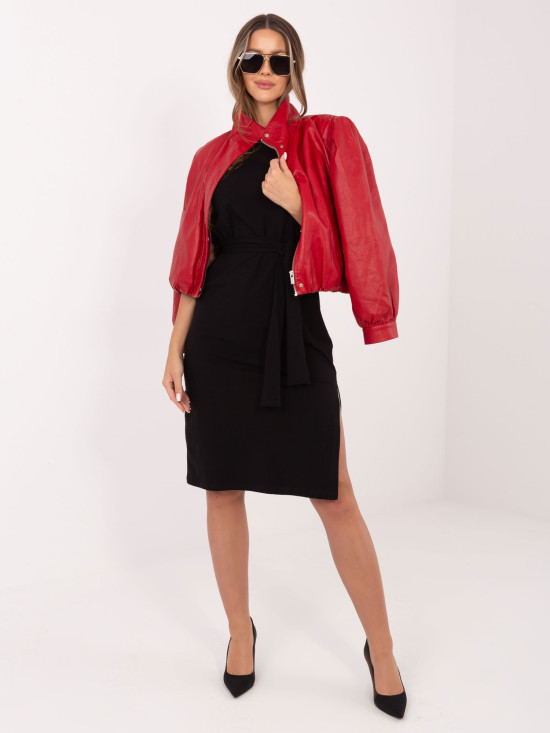 Črna bombažna poletna obleka s pasom