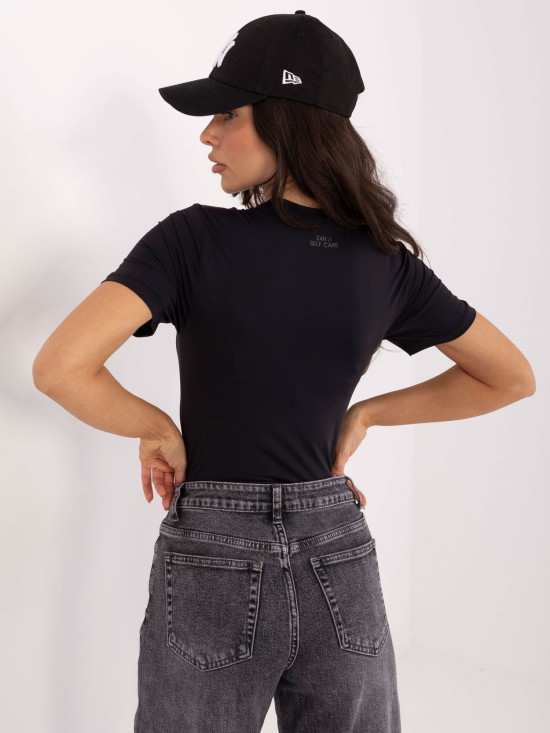 Črna gladka bluza s kratkimi rokavi