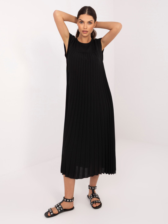 Črna midi koktajl obleka z žepi