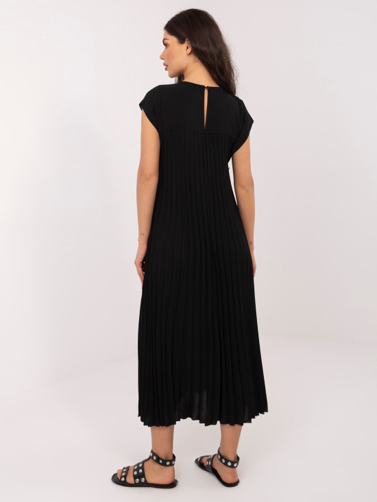 Črna midi koktajl obleka z žepi